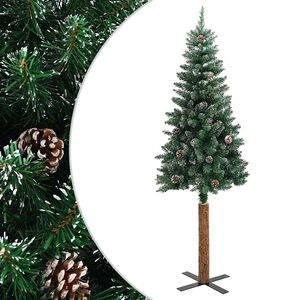 vidaXL Ozka novoletna jelka pravi les in beli sneg zelena 150 cm